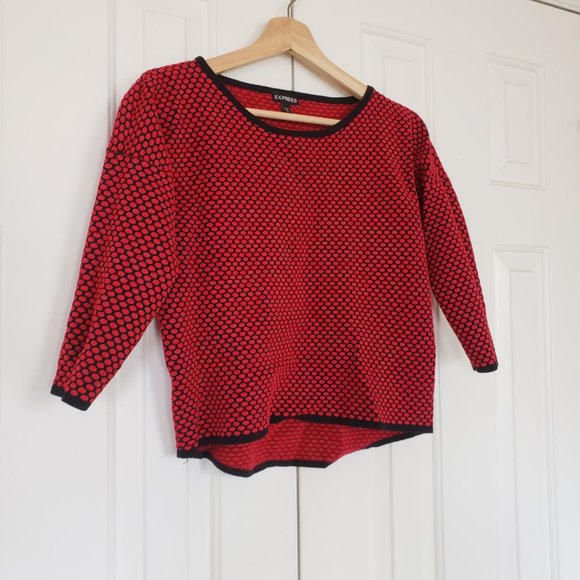 Express Crop 3/4 Sleeve Sweater! Red/Black Polka Dots - Sz M - Picture 5 of 10